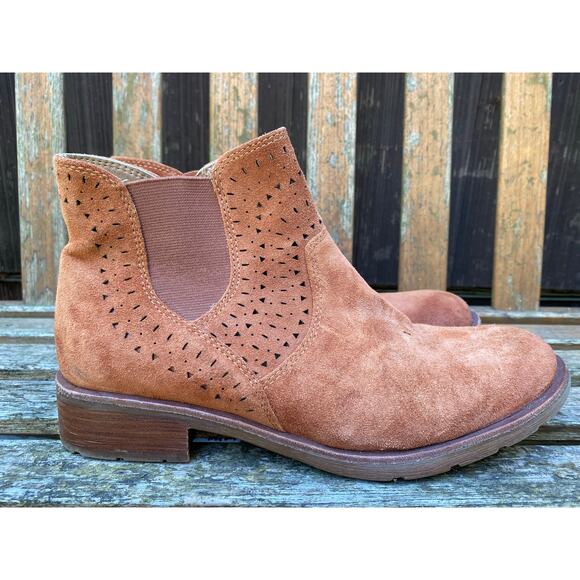 Sofft Women's Barina 8.5 Brown Suede Leather Cut Out Zip Chelsea Ankle Boots - Picture 1 of 11